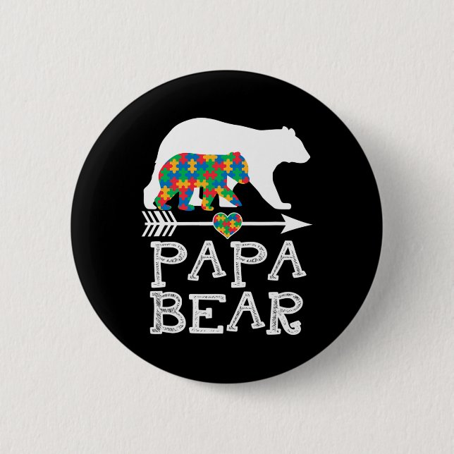 Mens Papa Bear Autism Men Father Daddy Autism Awar Button (Front)