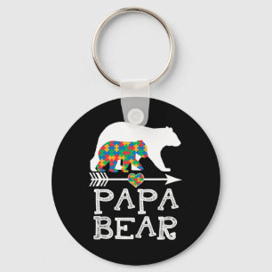 Mens Papa Bear Autism Men Father Daddy Autism Awar Keychain