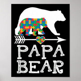 Mens Papa Bear Autism Men Father Daddy Autism Awar Poster