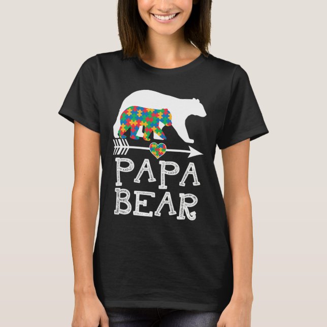 Mens Papa Bear Autism Men Father Daddy Autism Awar T-Shirt (Front)
