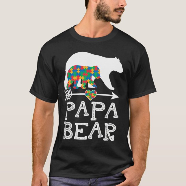 Mens Papa Bear Autism Men Father Daddy Autism Awar T-Shirt