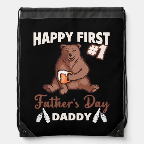 Mens Papa Bear Happy First Fathers Day Daddy  Drawstring Bag