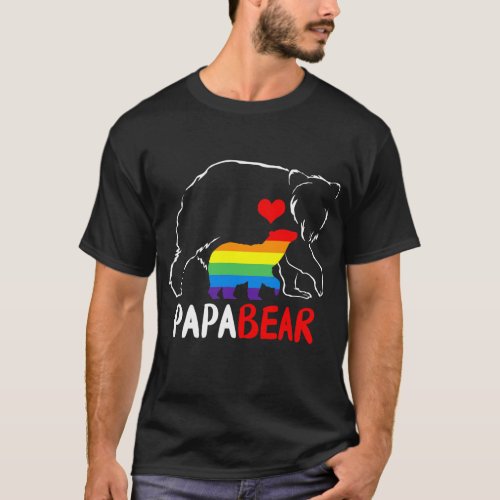 Mens Papa Bear Proud Dad Daddy Rainbow Flag LGBT T_Shirt