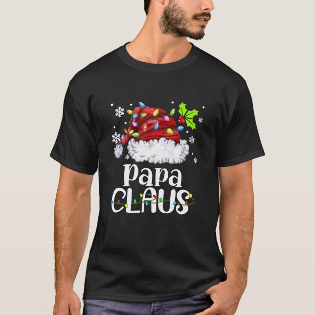 Mens Papa Claus Santa Hat Christmas Light Xmas Fam T-Shirt (Front)