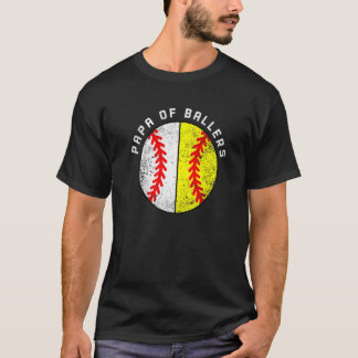 Mens Papa Of Ballers Baseball Softball Papa T-Shirt