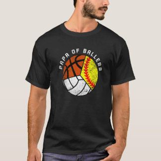 Mens Papa Of Ballers  Softball Volleyball Basketba T-Shirt