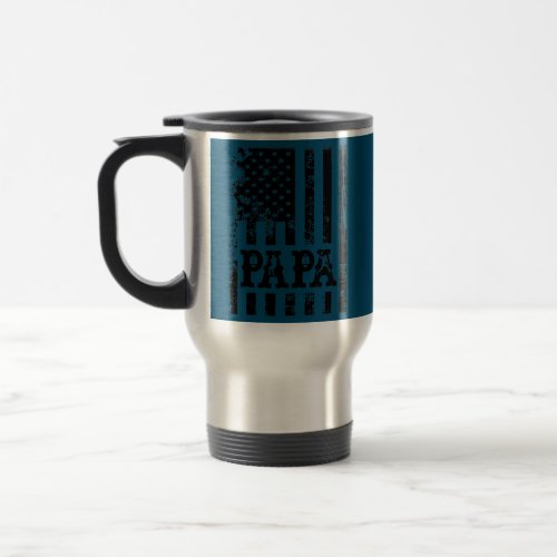 Mens Papa Rugby Fathers Day Idea With USA Flag Travel Mug