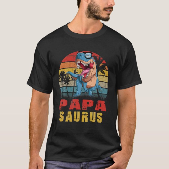 Mens Papa Saurus Dinosaur Funny Papasaurus T Rex L T-Shirt (Front)