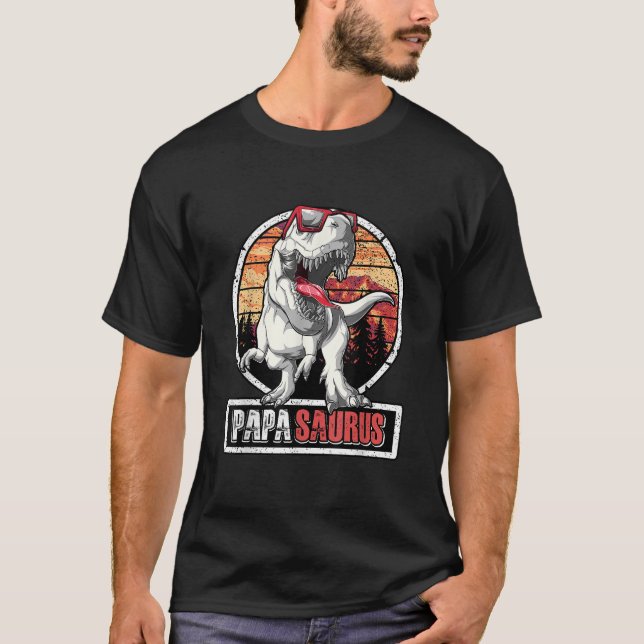 Mens Papasaurus T Rex Dinosaur Dad Daddy Saurus Fa T-Shirt (Front)