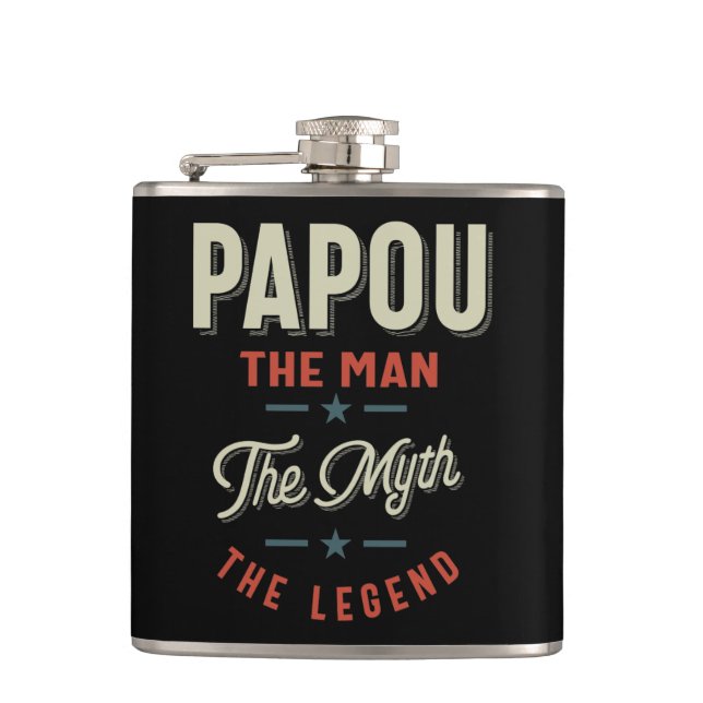 Mens Papou Shirt Gift: The Man The Myth The Legend Flask (Front)
