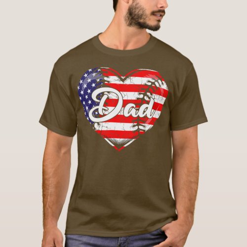 Mens Patriotic Baseball Dad American Flag Heart T_Shirt