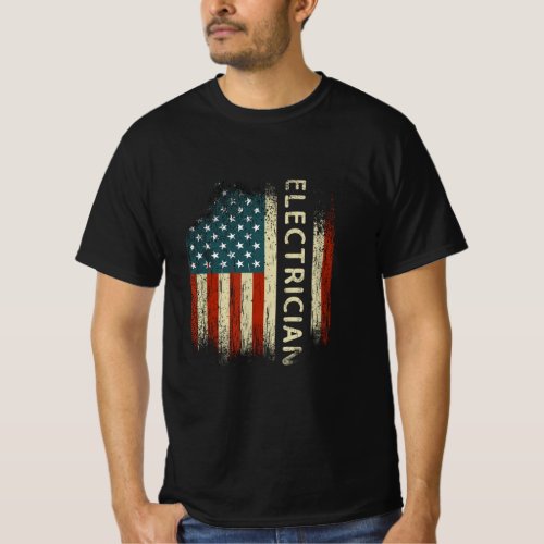 Mens Patriotic Electrician Gifts American USA Flag T_Shirt