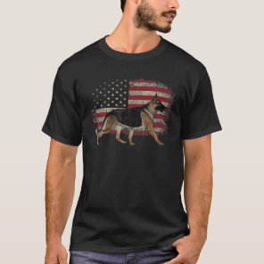 Mens Patriotic German Shepherd American Flag Dog L T-Shirt