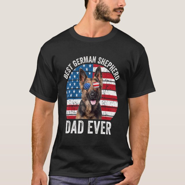 Mens Patriotic German Shepherd Dad American Flag D T-Shirt (Front)