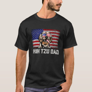 Mens Patriotic Shih Tzu Dad American Flag 4th Of J T-Shirt