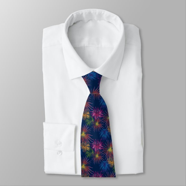 Men's Patriotic Tie-Fireworks Neck Tie (Tied)