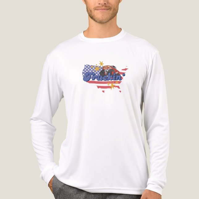 Mens Patriotic Truckin' Long Sleeve Tri-Blend Shirt (Front)
