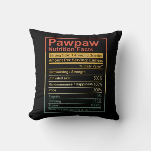 Mens Pawpaw Nutrition Facts Fathers Day Dad Throw Pillow