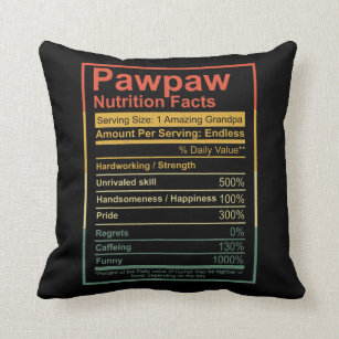 Mens Pawpaw Nutrition Facts Father's Day Dad Throw Pillow