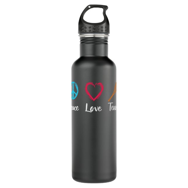 Mens Peace Love Tennis Stainless Steel Water Bottle (Front)