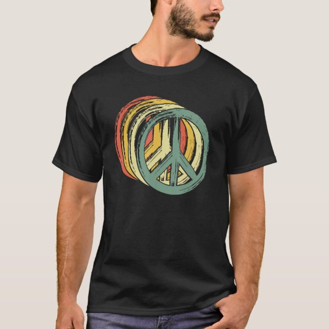 Mens Peace Sign Hippie 60s 70s 1960s Trippy Groovy T-Shirt (Front)