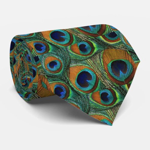 Mens Peacock Feather Tie Brown Teal Green Purple Tie