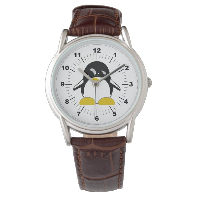 Men's Penguin Classic Brown Leather Strap Watch (Front)