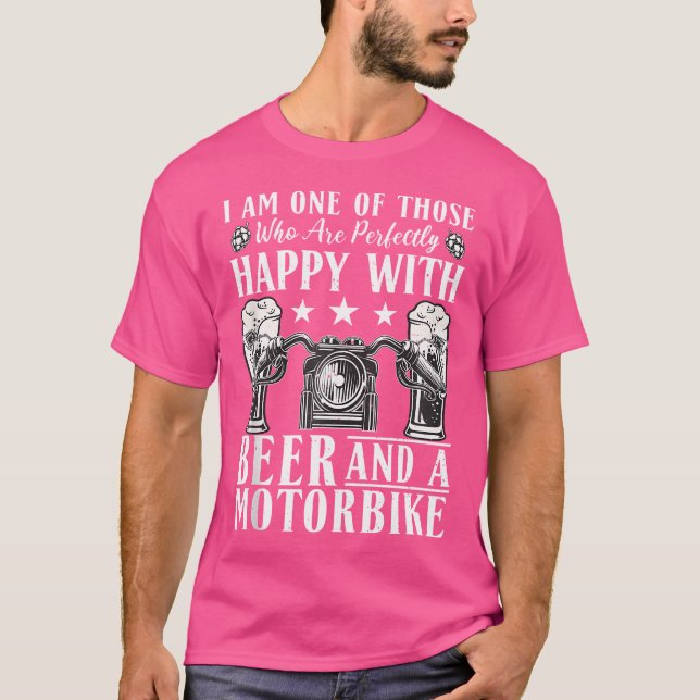 Mens Perfectly Happy With Beer And Motorbike Motor T-Shirt (Front)