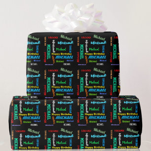 Men's Personalize Repeating NAME Happy Birthday Wrapping Paper