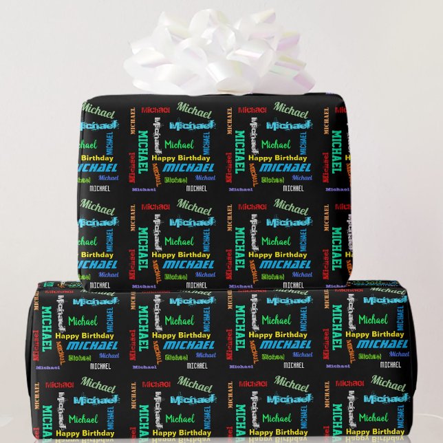 Men's Personalize Repeating NAME Happy Birthday Wrapping Paper (Creator Uploaded)