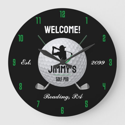 Mens Personalized Classic Golf Bar Large Clock