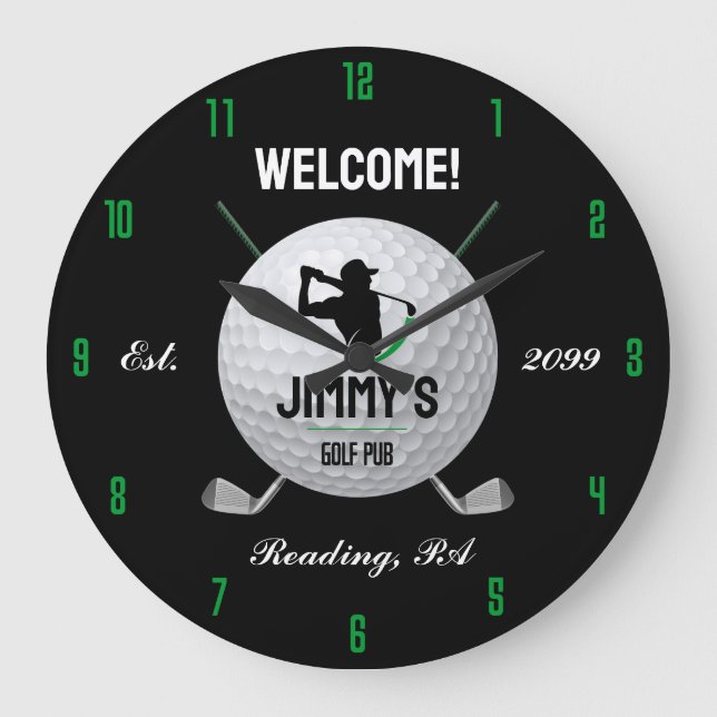 Men's Personalized Classic Golf Bar Large Clock (Front)