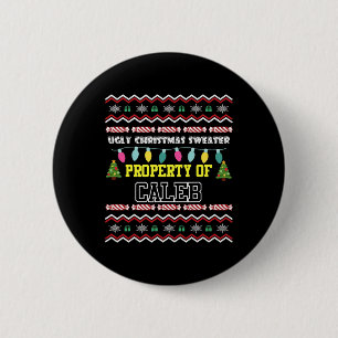 Mens Personalized First Name Caleb Ugly Christmas Button