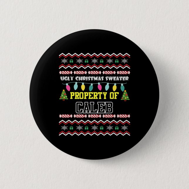 Mens Personalized First Name Caleb Ugly Christmas  Button (Front)