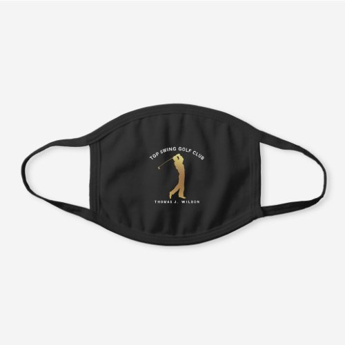 Mens Personalized Gold Golf Player Athletic Sport Black Cotton Face Mask