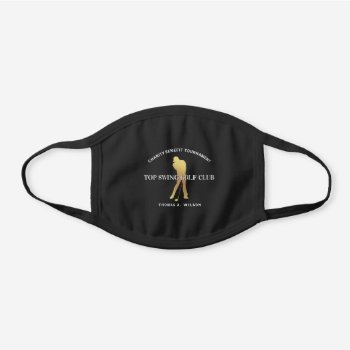 Men's Personalized Gold Golf Player With Cap Sport Black Cotton Face Mask by custom_iphone_cases at Zazzle