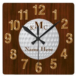 Men's Personalized Golf Clock on Faux Cherry Wood