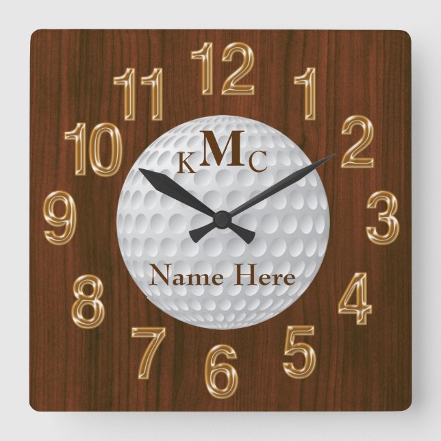 Men's Personalized Golf Clock on Faux Cherry Wood (Front)