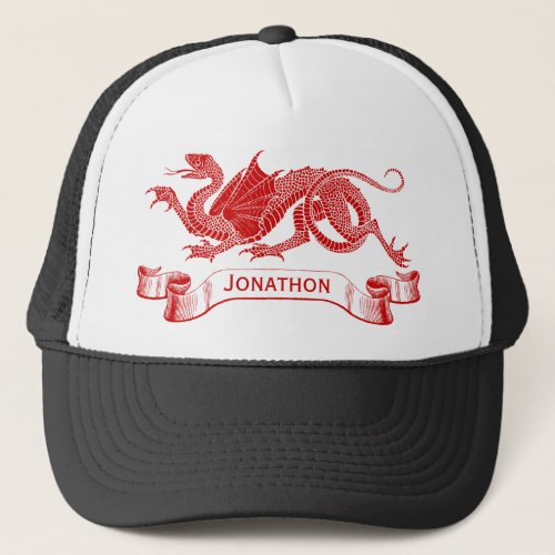 Mens Personalized Red Dragon Trucker Cap