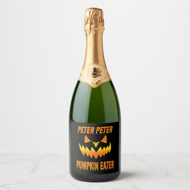 Mens Peter Peter Pumpkin Eater Halloween Couples Sparkling Wine Label (Front)