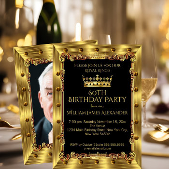 Mens Photo 60th Birthday Party King Crown Gold Invitation by Zizzago at Zazzle