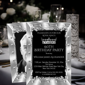 Mens Photo 60th Birthday Party King Silver Crown Invitation by Zizzago at Zazzle
