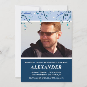 Mens Photo Navy Blue 67th birthday invitations 