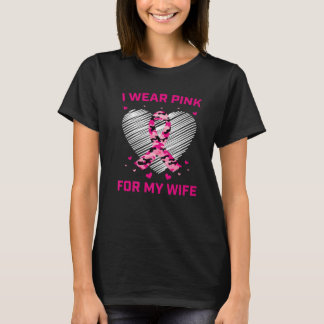 Mens Pink Camo Wife Breast Cancer Awareness Heart T-Shirt