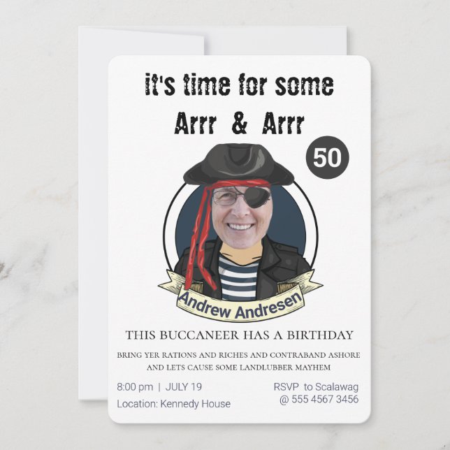 Mens Pirate Birthday Funny Add your Face Great Fun Invitation (Front)