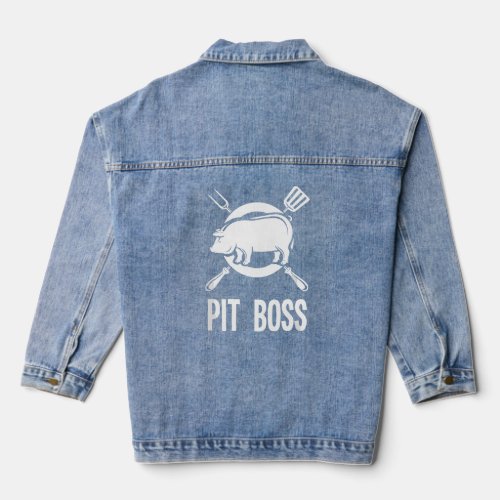 Mens Pit Boss BBQ Funny Pitmaster Pig Grilling Gif Denim Jacket