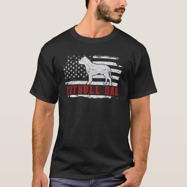 Mens Pit Bull Dad Distressed American Flag Patriot T-Shirt (Front)