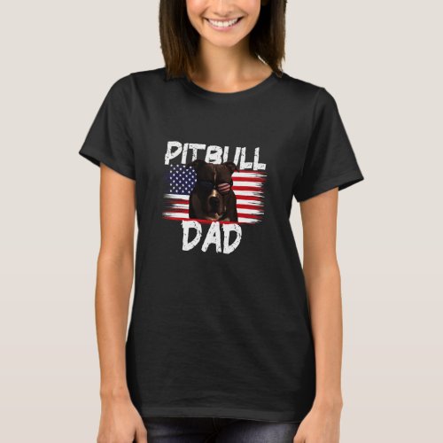 Mens Pitbull Dad American Flag Sunglasses Dog T_Shirt