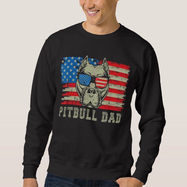 Mens Pitbull Dad American Pit Bull Dog Us Flag 4th Sweatshirt (Front)