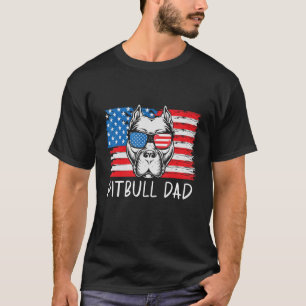 Mens Pitbull Dad American Pit Bull Dog Us Flag 4th T-Shirt